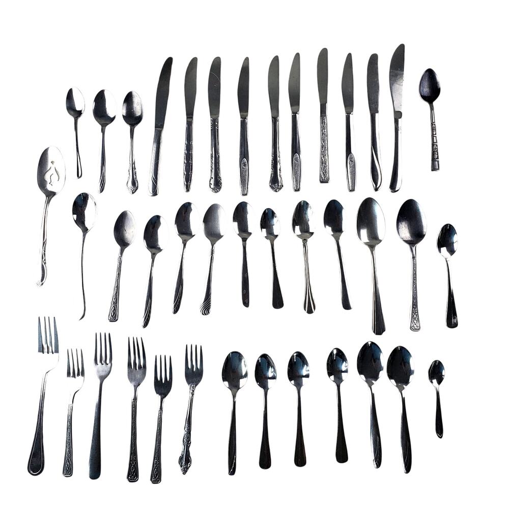 Lot of Silverware 40PCS Knife Spoon Fork Stainless Steel Kitchenware Many Brands